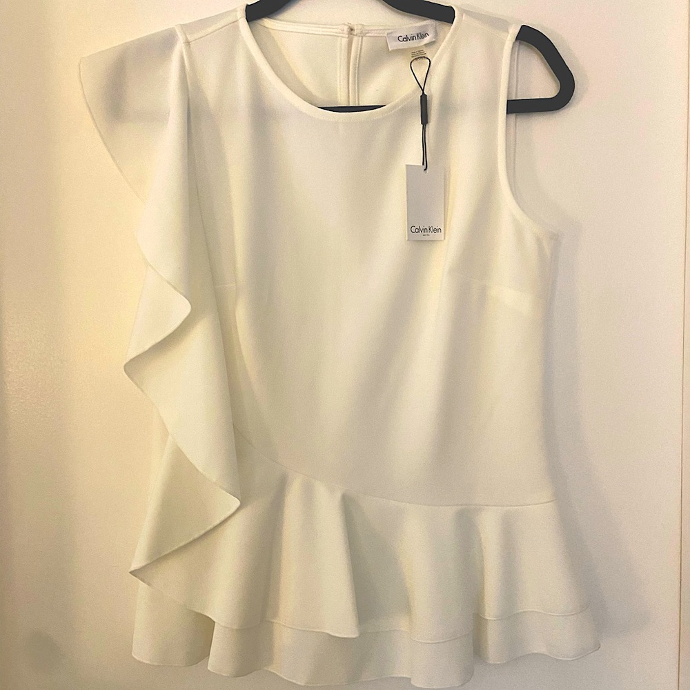 NEW with tags, Calvin Klein, ruffled peplum top